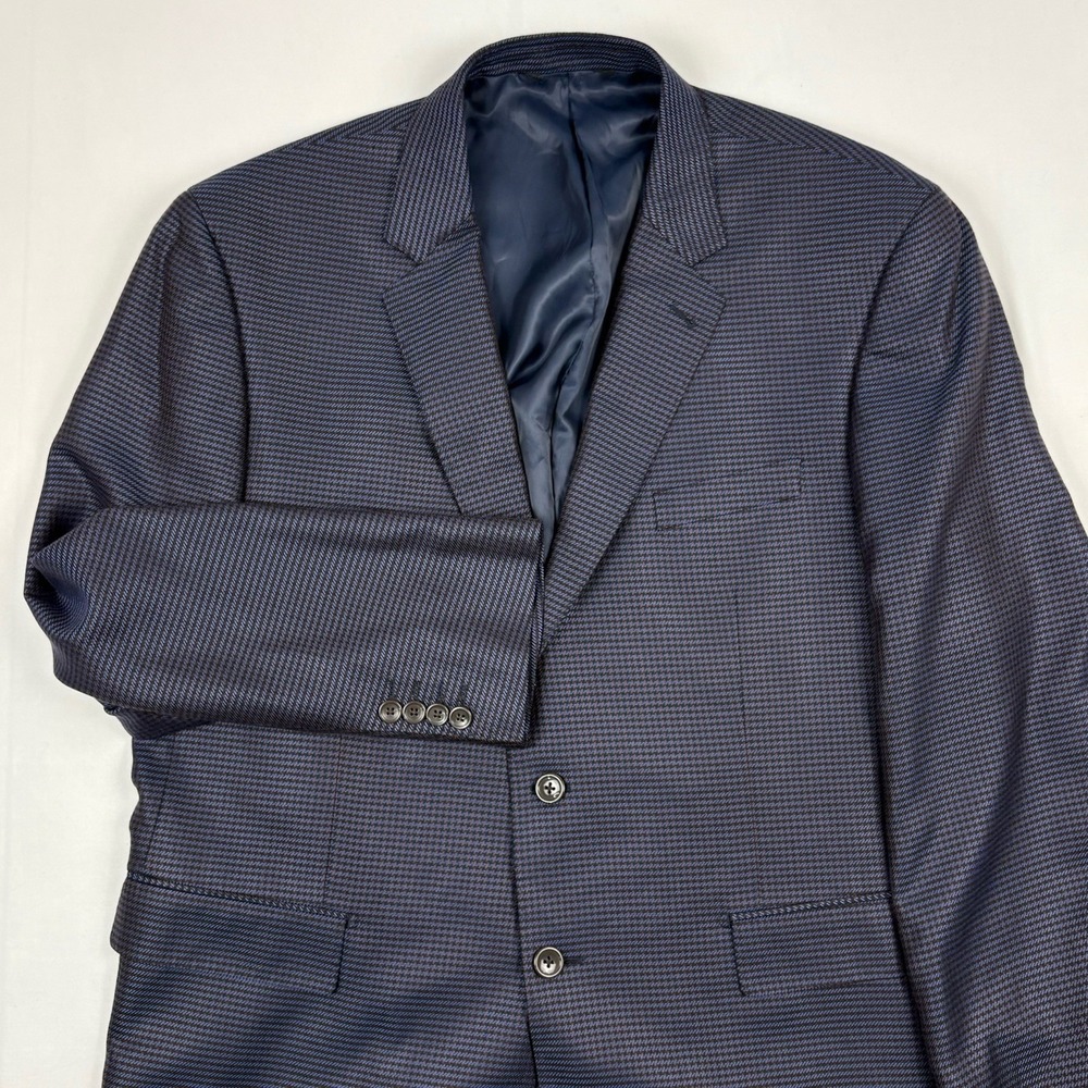 Baroni Super 150's 46R Navy/Gray Silk/Wool Houndstooth Sport Coat Biella Italy
